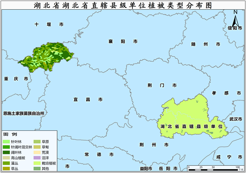 2000年省湖北省直辖县级单位植被类型分布数据