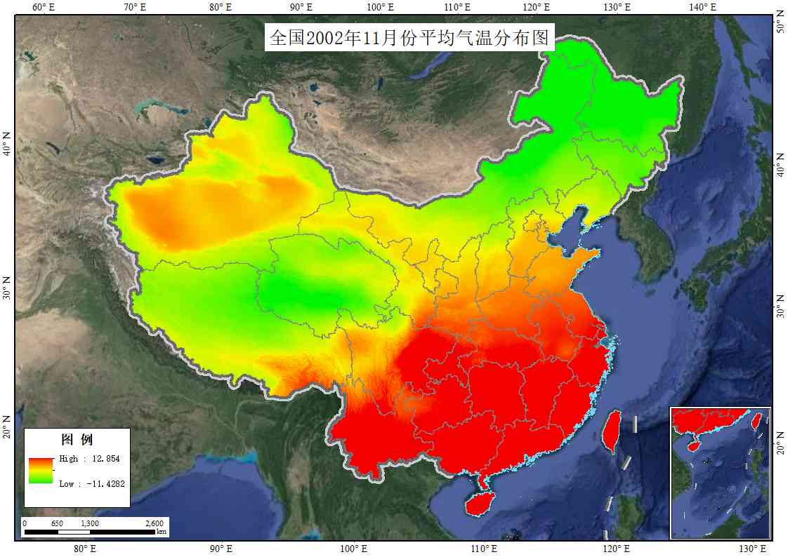 全国2002年11月份平均气温分布数据