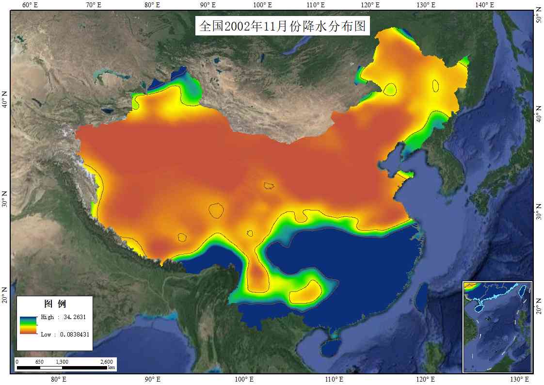 全国2002年11月份降水量分布数据