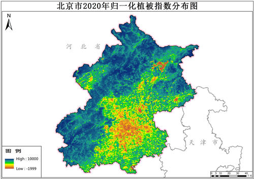 北京市2016-2020年归一化植被指数NDVI年产品