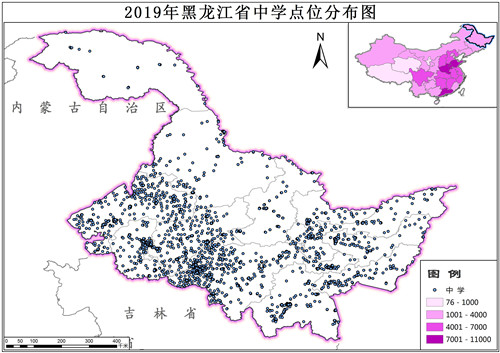 2019年黑龙江省中学点位数据