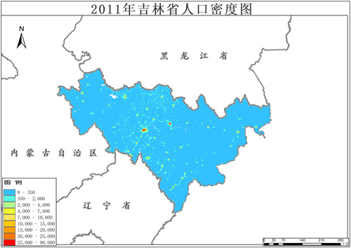2011-2015年吉林省人口密度格网数据