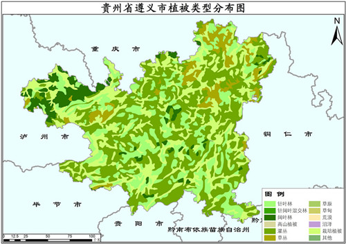 2001年贵州省遵义市植被类型分布数据