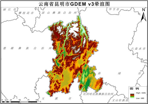 云南省昆明市GDEM V3高程数据