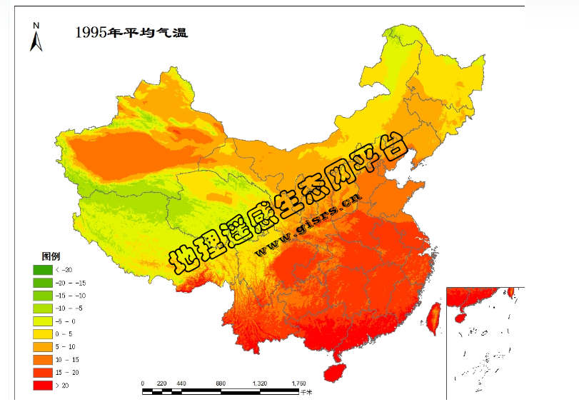 全国多年平均气温空间分布数据