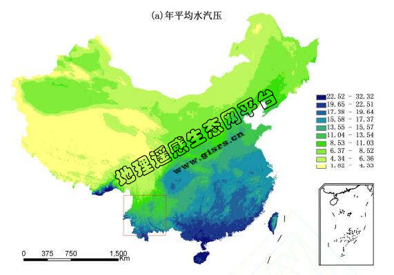 全国多年平均水汽压空间分布数据