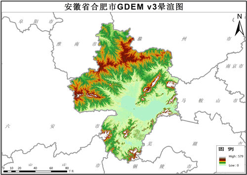 安徽省合肥市GDEM V3高程数据