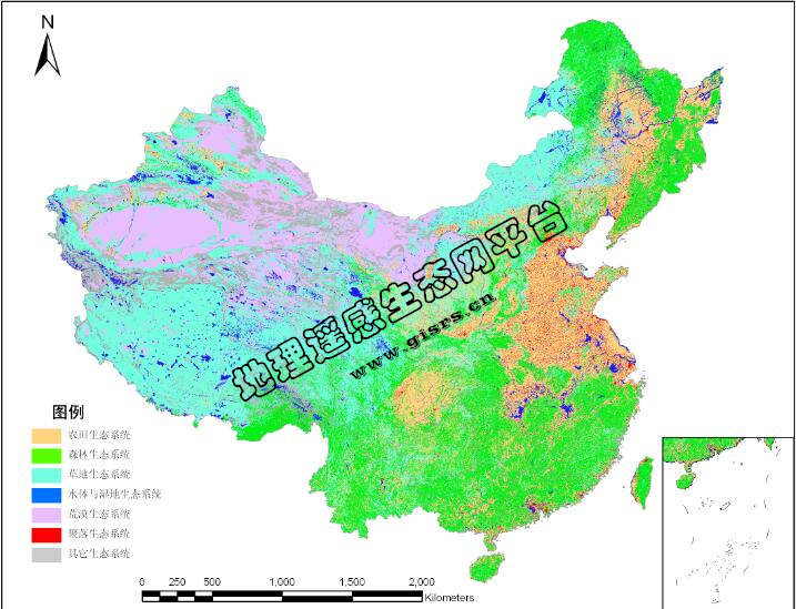 中国一级陆地生态系统类型空间分布数据