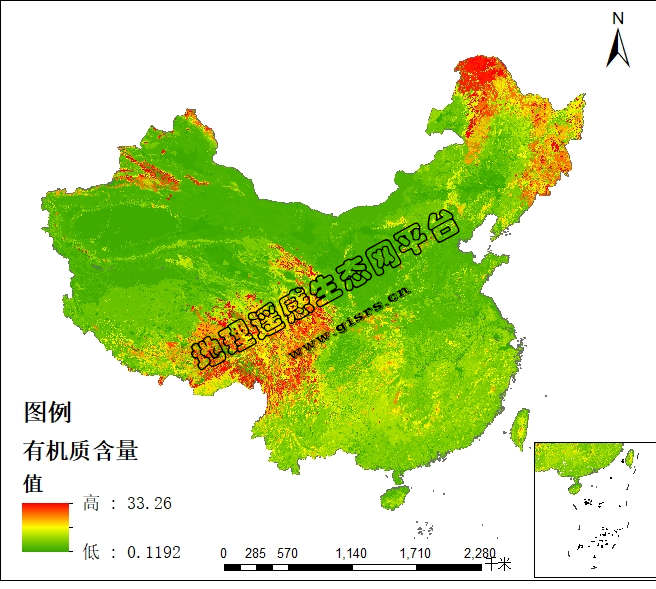 中国土壤有机质空间分布数据