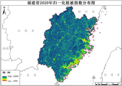 福建省2016-2020年归一化植被指数NDVI年产品